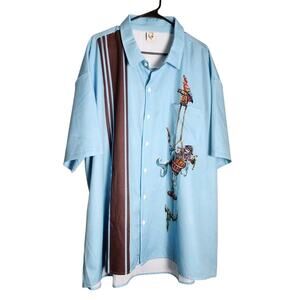 Hardaddy Hawaiian Shirt Size 4XL Blue Pirate Button Front Short Sleeve